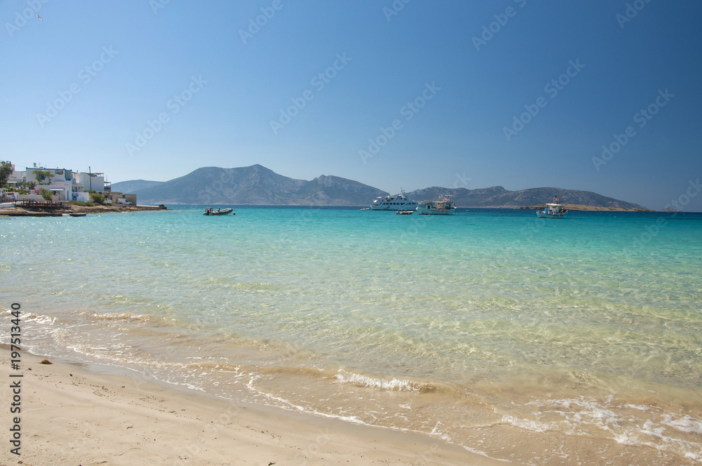 Crystal clear waters of Megali Ammos beach at Koufonisi island in Greece