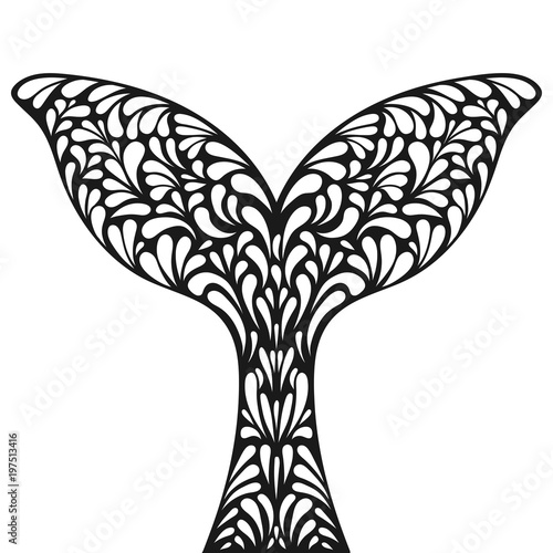 Whale tail. Ornament artistic vector illustration for tattoo, t-shirt print