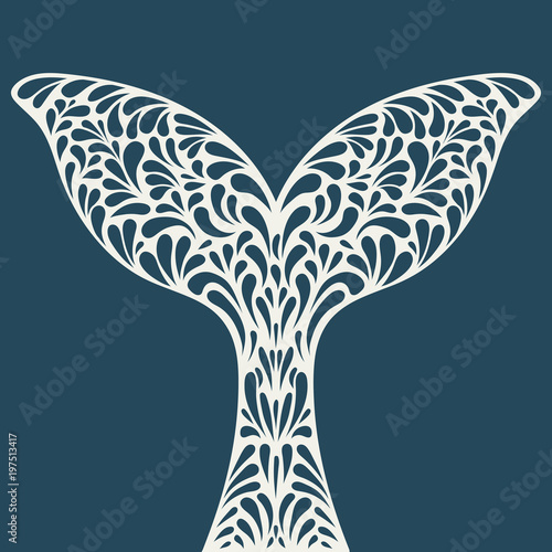Whale tail. Ornament artistic vector illustration for tattoo, t-shirt print