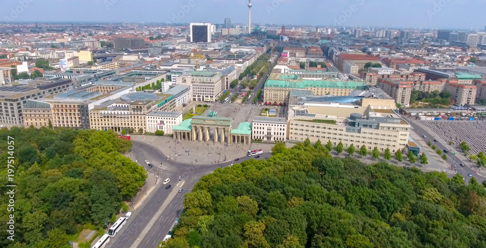 Aerial view of Berlin skyline from June 17 road, Germany Aerial view of Berlin skyline from June 17 road, Germany