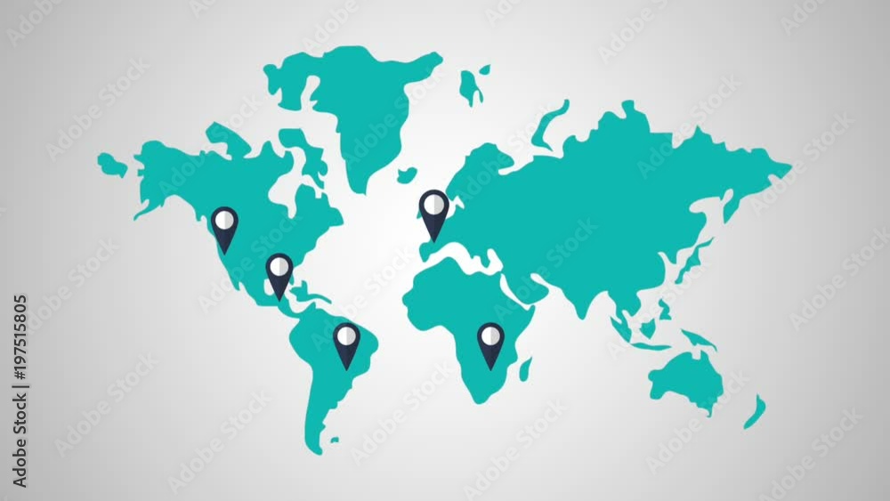 Pin locations on world map High definition colorful scenes