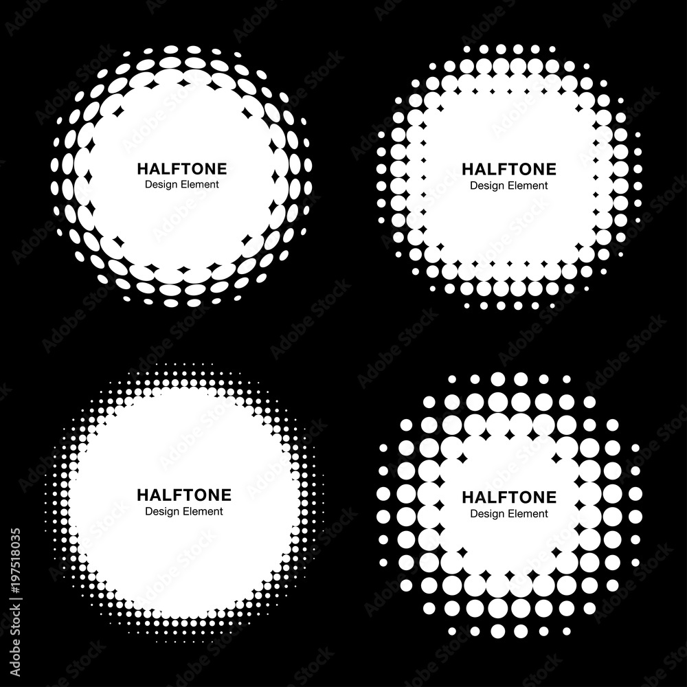 Set of Abstract White Halftone Design Elements. Vector illustration. 