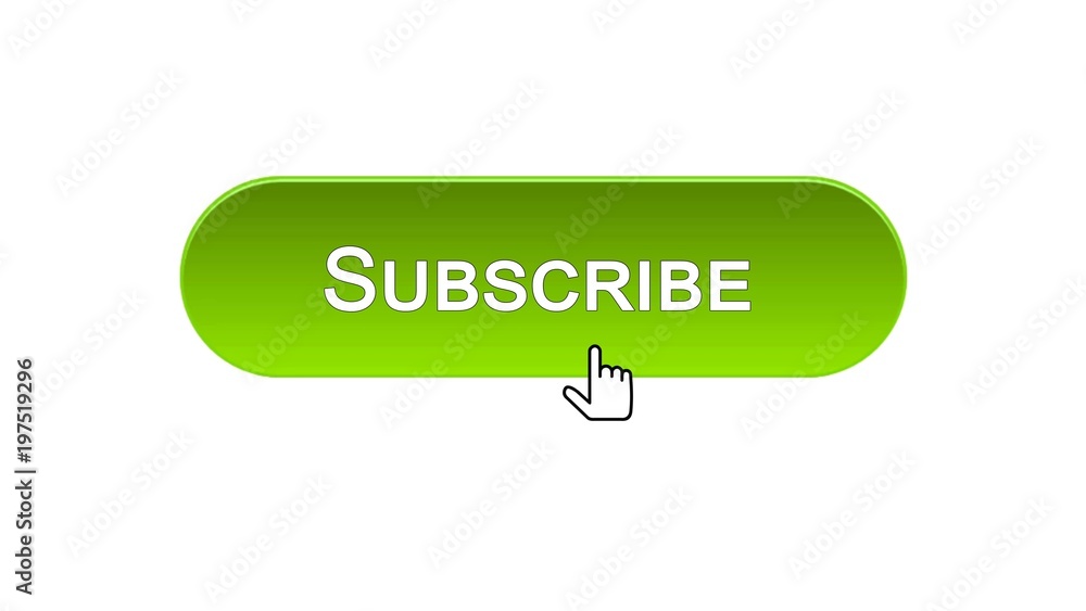 Subscribe web interface button clicked with mouse cursor, green color, online Subscribe web interface button clicked with mouse cursor, green color, online