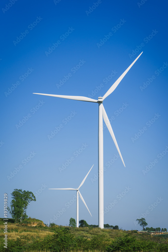 Wind turbine farm with blue sky and hill in Phetchabun, Thailand. Wind turbine farm with blue sky and hill in Phetchabun, Thailand.