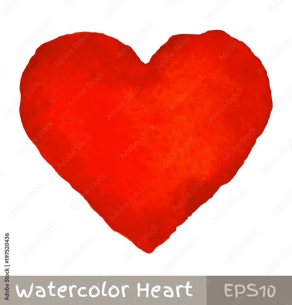 Red Watercolor Heart. Vector illustration. 
