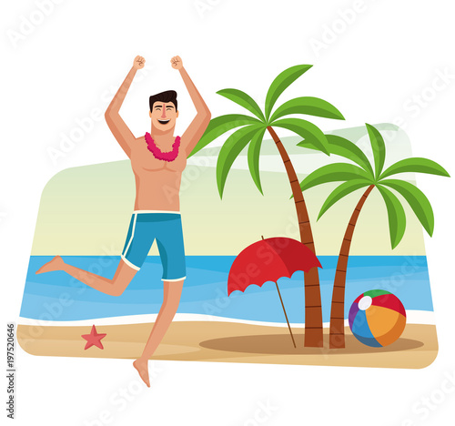 Happy man at beach vector illustration graphic design