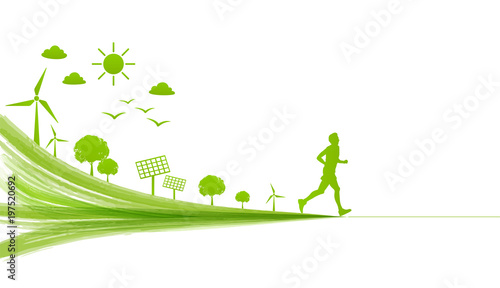 A man running for leading the green city for Go green, Environmentally saving and Eco friendly concept, Vector illustration