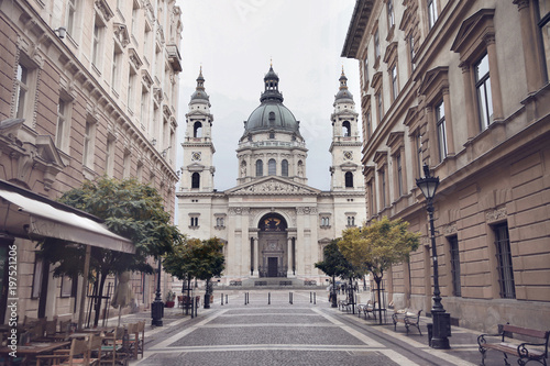 Budapest - St. Stephen's Basilica, Hungary. View of Szent Istvan Bazilika from Zrinyi Utca.