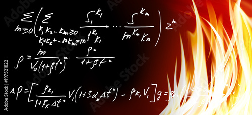 image of mathematical formulas against fire background