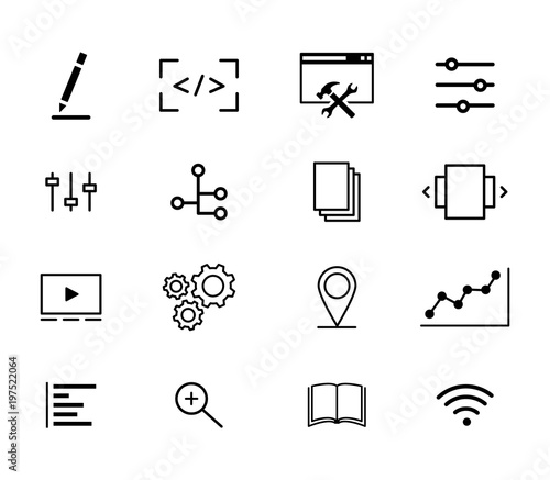 Collection of icons, online business and progress concept, web symbols