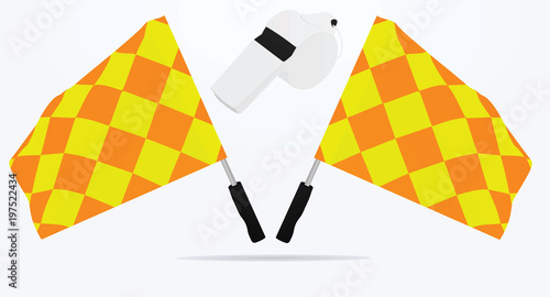 Soccer referee flags and whistle. vector illustration