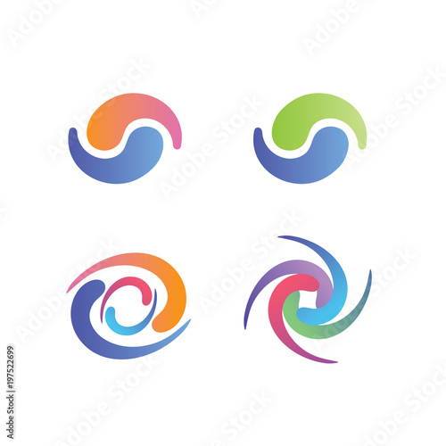 Yin and Yang Symbols, with swirly decorative graphics - pastel colors