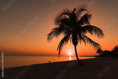 Cuba, Playa Ancon beach. Colorful sunset at Playa Ancon Near Trinidad in Cuba