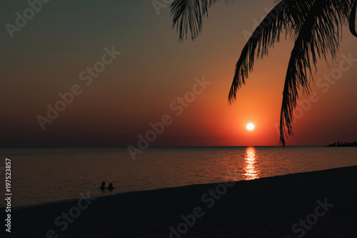 Cuba  Playa Ancon beach. Colorful sunset at Playa Ancon Near Trinidad in Cuba