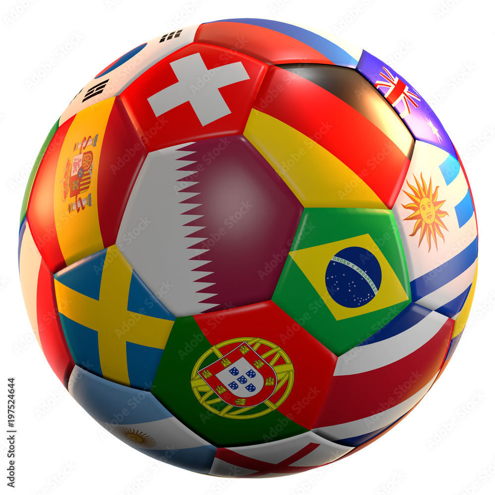 Fototapeta premium soccer football ball 3d rendering soccer stadium national flags