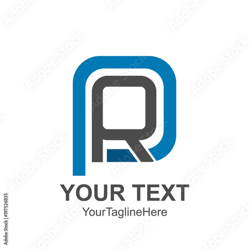 Initial letter PR or RP logo template colored grey blue curved square design for business and company identity