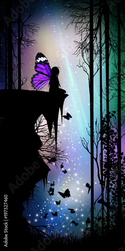 Night song cartoon fairy in the real world silhouette art phot manipulation