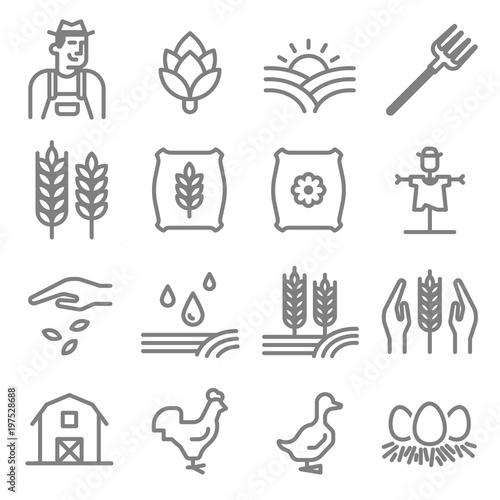 Set of Agriculture and Farming Line Icons