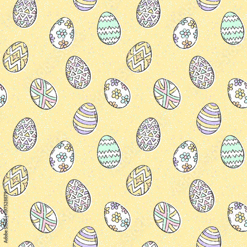 Easter eggs pattern. Spring holiday symbols. Egg sketch. Holiday decoration. Kids drawing. Easter ornament. Vector background.