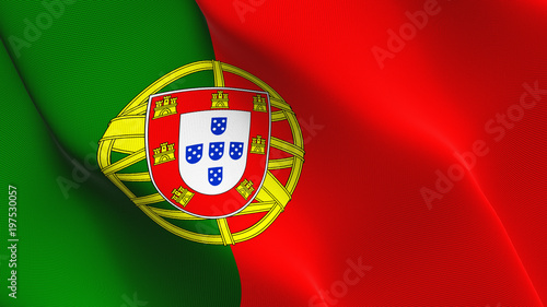 Portugal flag waving loop. Portuguese flag blowing on wind.