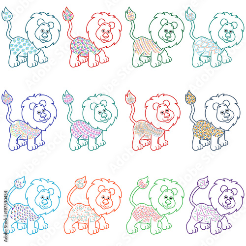Fototapeta Naklejka Na Ścianę i Meble -  Set of amusing cartoon lions