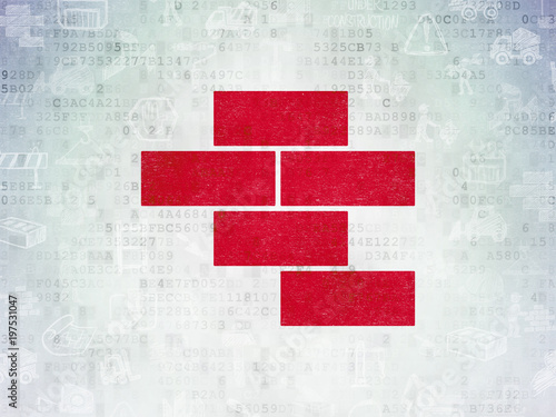 Building construction concept: Painted red Bricks icon on Digital Data Paper background with Hand Drawn Building Icons