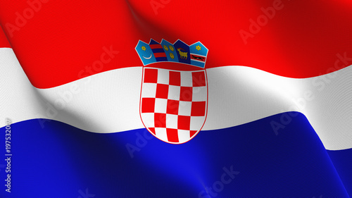 Billede på lærred Croatia flag waving loop. Croatian flag blowing on wind.