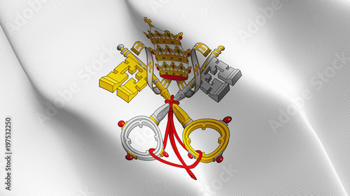 Emblem of Papacy flag waving loop. Emblem of Papacy flag blowing on wind.