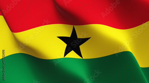 Ghana flag waving loop. Ghanaian flag blowing on wind.