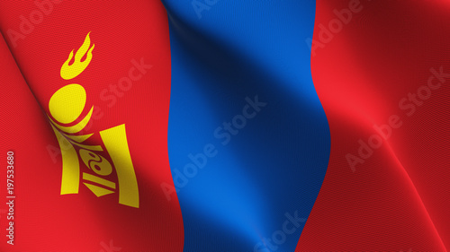 Mongolia flag waving loop. Mongolian flag blowing on wind.