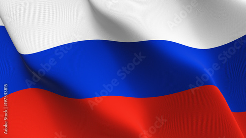 Russia flag waving loop. Russian flag blowing on wind.