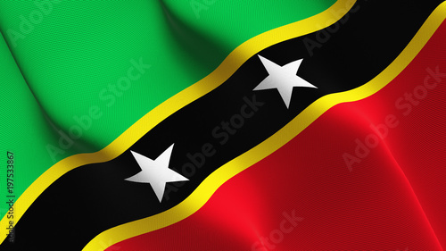 Saint Kitts and Nevis flag waving loop. Saint Kitts and Nevis flag blowing on wind.