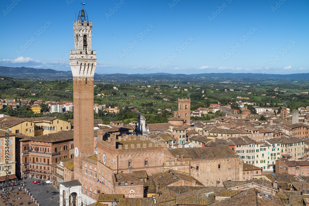 Aerial view of Piazza del Campo in Siena, Tuscany - Italy