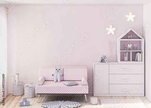 Mockup wall in child room 3d rendering