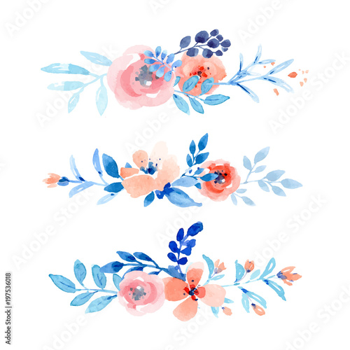Pastel pink and blue floral borders
