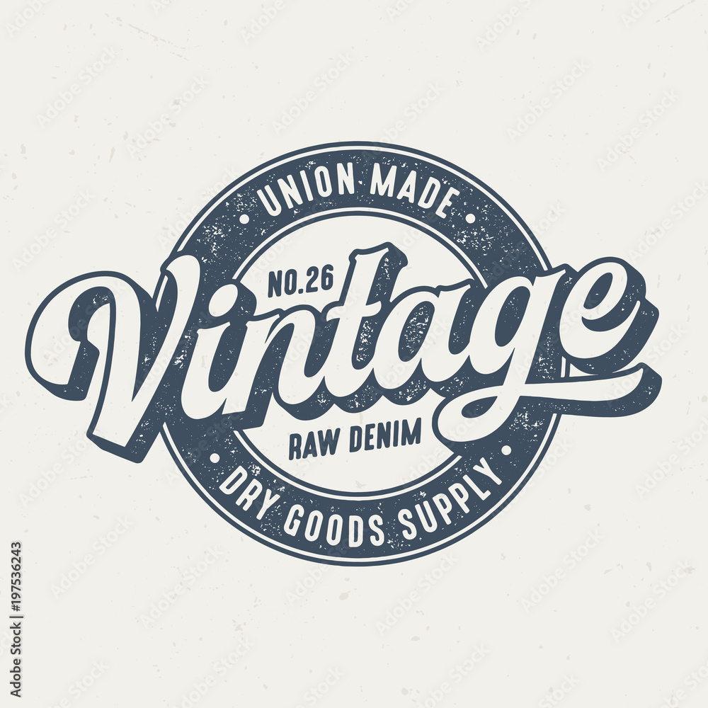 Union Made Vintage Raw Denim Tee Design For Print Stock Vector