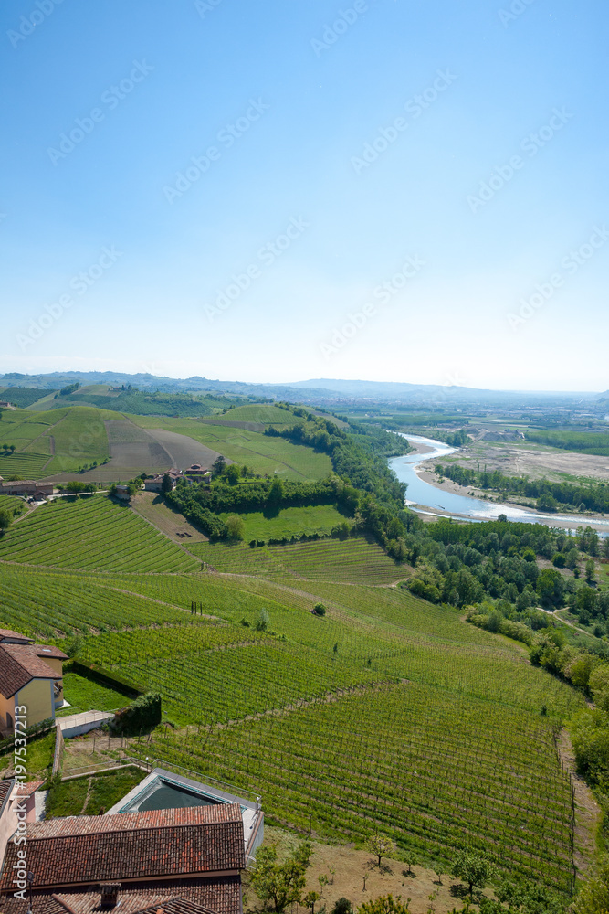 Tanaro river view from Langhe, Italy