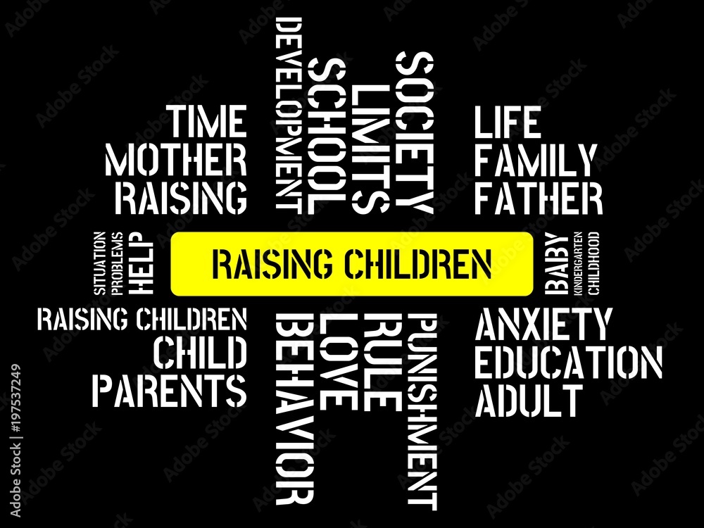 RAISING CHILDREN - image with words associated with the topic RAISING CHILDREN, word, image, illustration