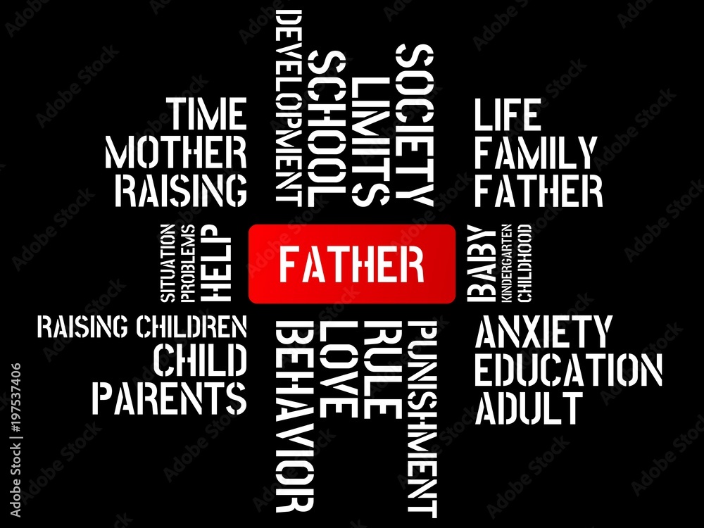 FATHER - image with words associated with the topic RAISING CHILDREN, word, image, illustration FATHER - image with words associated with the topic RAISING CHILDREN, word, image, illustration