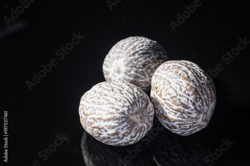 Macro collection, dried muscat nutmeg close up