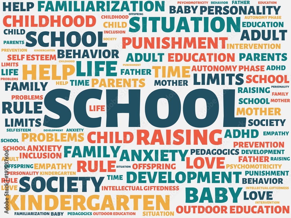 Obraz premium SCHOOL - image with words associated with the topic RAISING CHILDREN, word, image, illustration