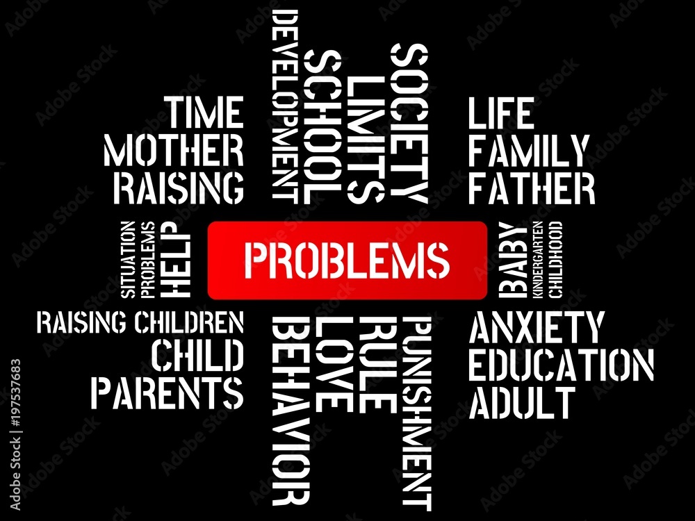 PROBLEMS - image with words associated with the topic RAISING CHILDREN, word, image, illustration PROBLEMS - image with words associated with the topic RAISING CHILDREN, word, image, illustration