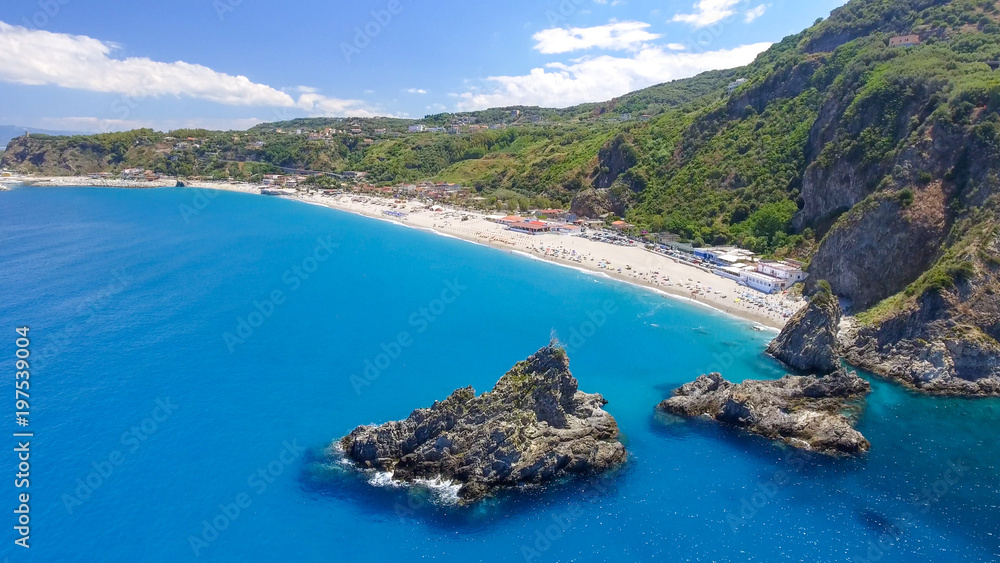 Beautiful aerial view of Tonnara Beach, Calabria