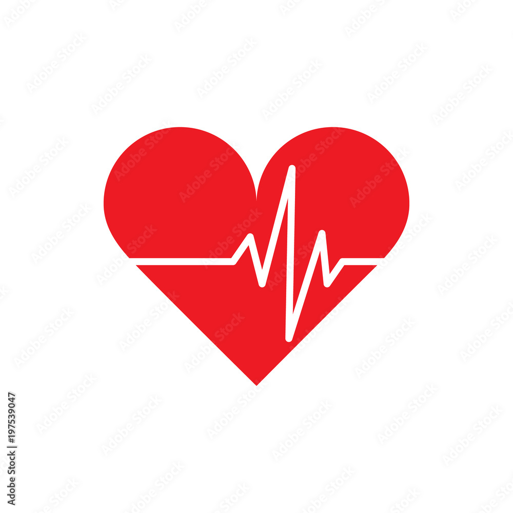 Red heart with heartbeat symbol on it, isolated vector icon. Red heart with heartbeat symbol on it, isolated vector icon.