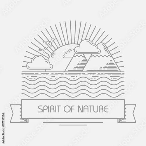 Minimalistic illustration of mountains by the sea