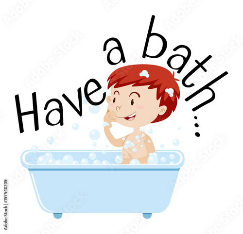 Boy taking bath in bathtub