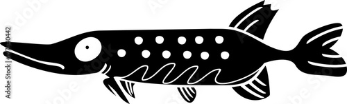 Silhouette of pike a long-bodied predatory freshwater fish