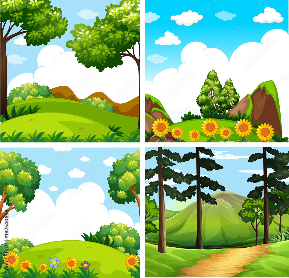 Four background scenes of forest