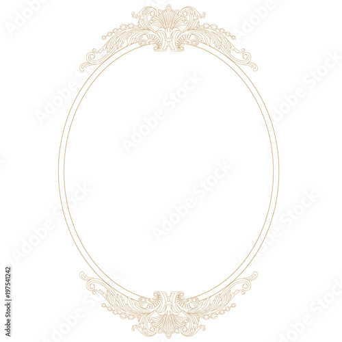 Golden vintage oval graphical frame in antique style. Vector.