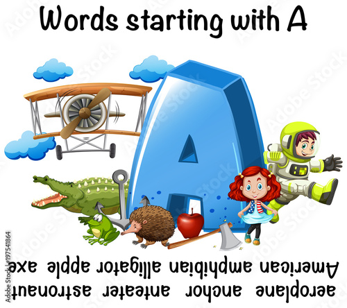 Worksheet design for words starting with A